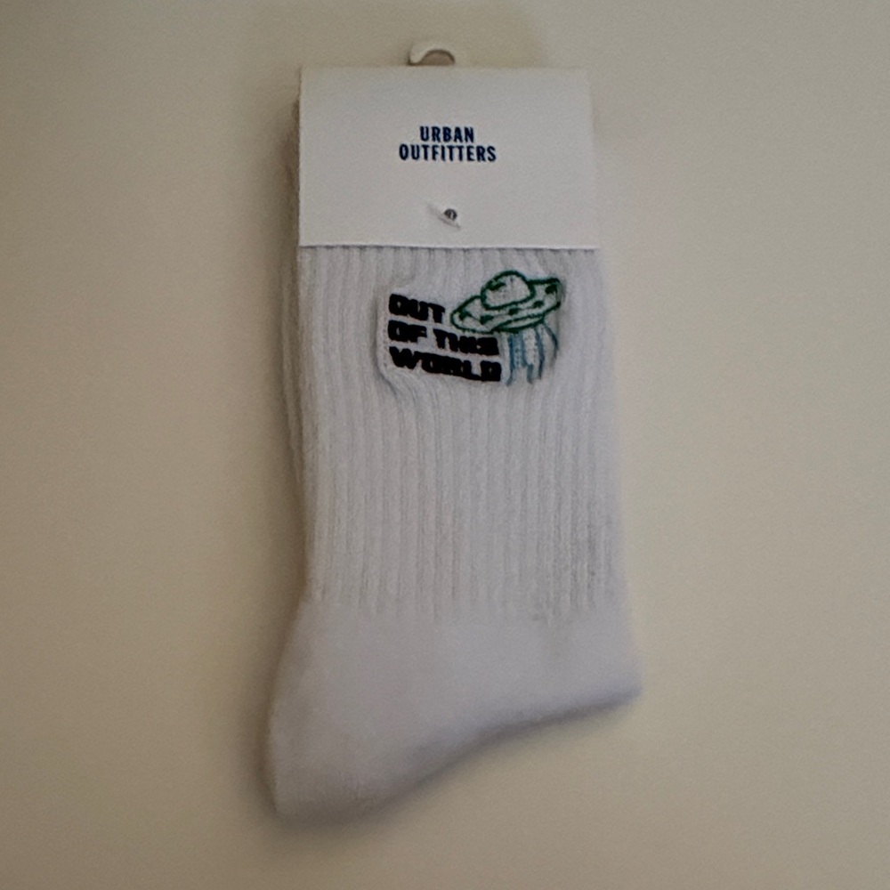 Urban Outfitters White Socks with Green Alien Motif